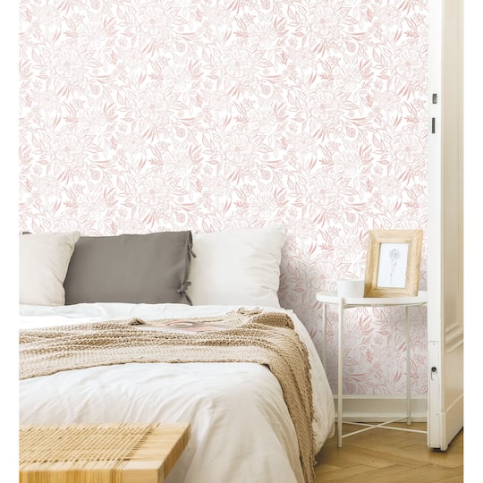 RoomMates Pink & White Floral Sketch Peel & Stick Wallpaper
